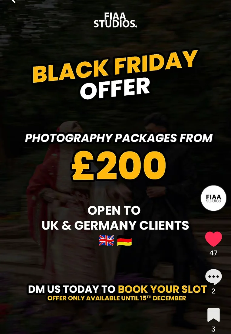 Price-led Black Friday ad creative for Fiaa Studios